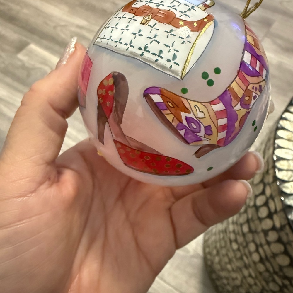 Dillards vintage glass Chic Hand-Painted Ornament with Red and Purple Accents